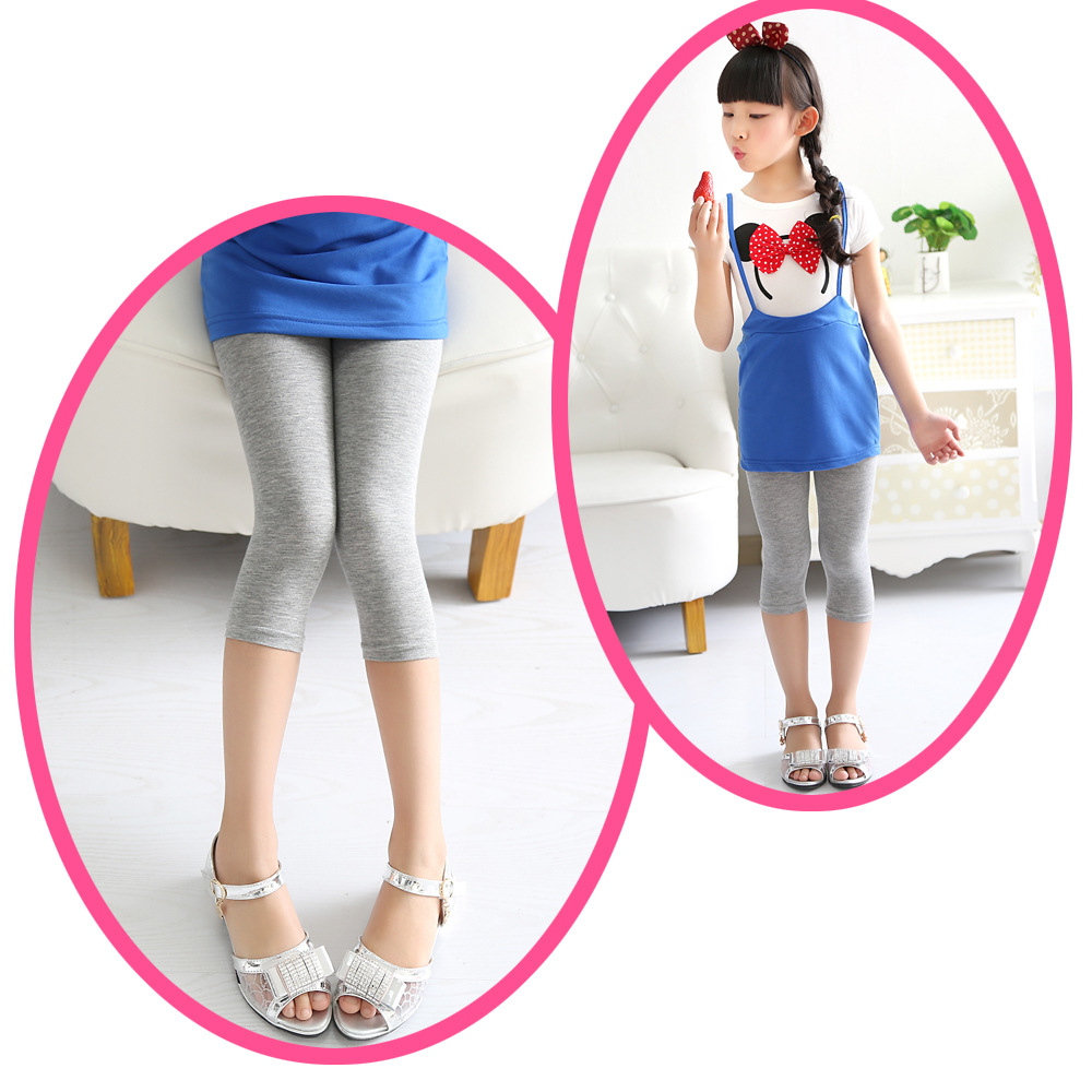 P30733 พร้อมส่ง เลกกิ้งเด็กสีเทา แบบสามส่วน เนื้อผ้ายืดหยุ่นดีใส่สบาย