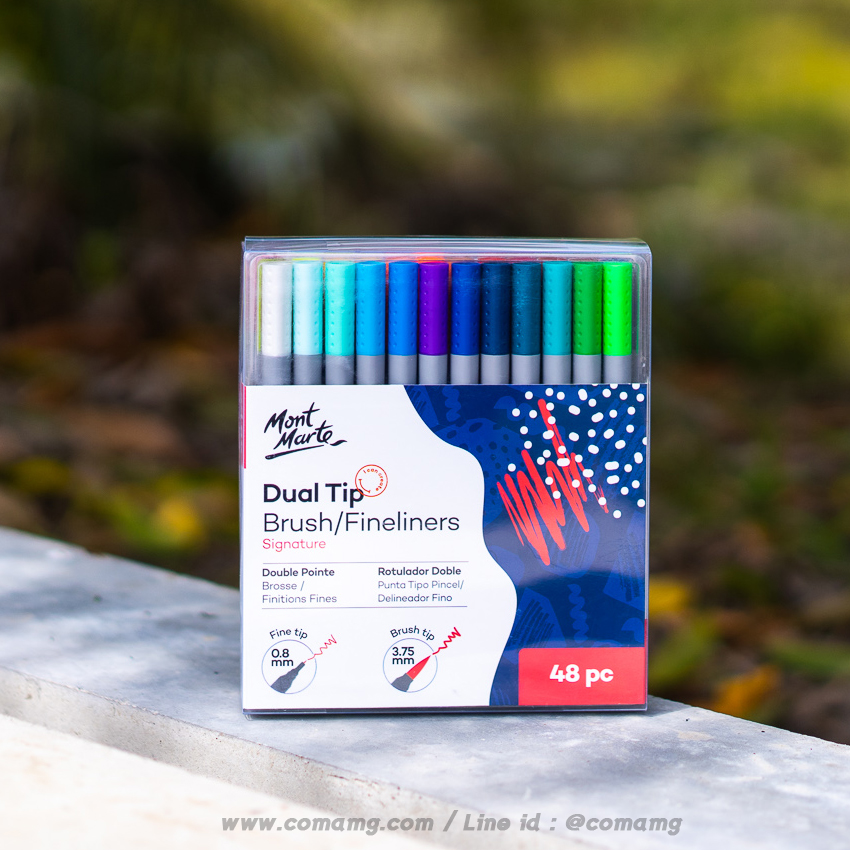 ปากกามาร์คเกอร์ ปากกาหัวพู่กัน Mont Marte 2หัวในด้าม Dual Tip Signature