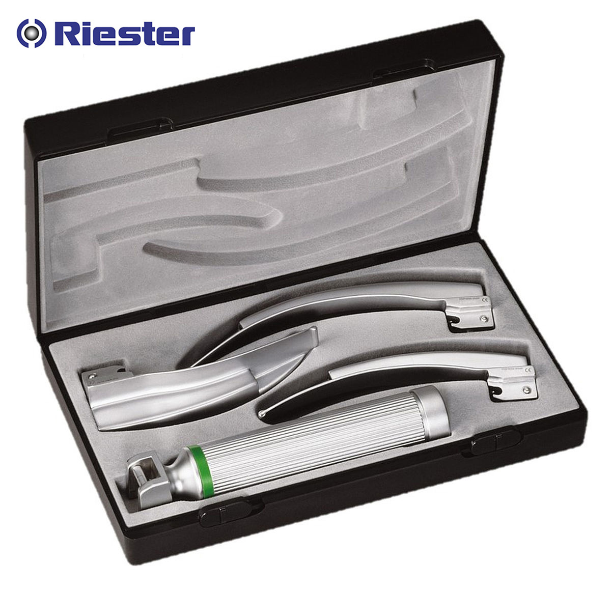 Laryngoscope รุ่น R8080 Macintosh (Fiber Optic), blade โค้ง 2,3,4 XL 2.5V C Handle (แบบไม่หุ้มท่อนำแสง): Riester, Germany