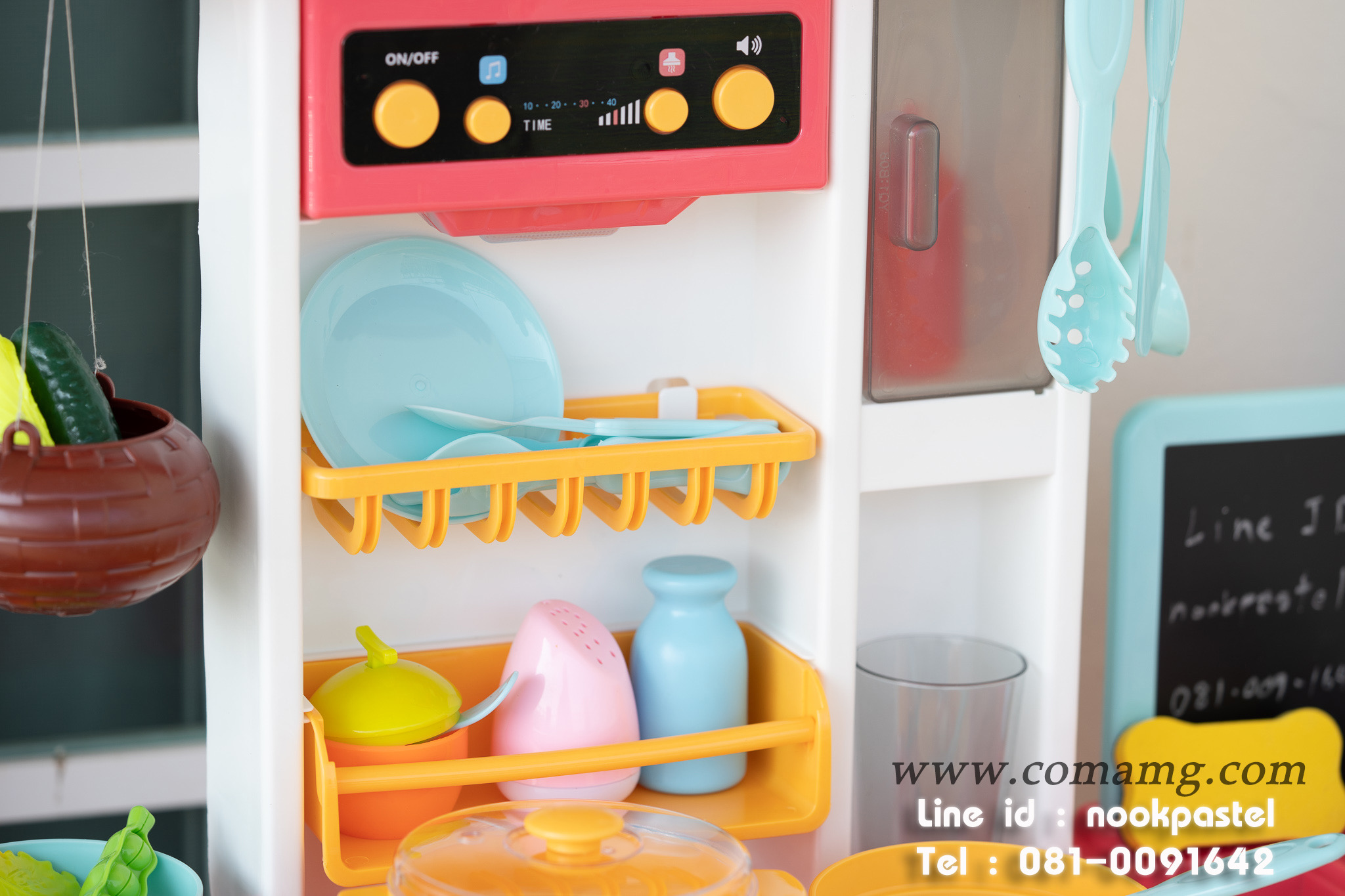 โต๊ะครัวสีชมพูพร้อมอุปกรณ์ 43 ชิ้น น้ำไหลได้จริง (เตาแก๊สมีไอน้ำ)