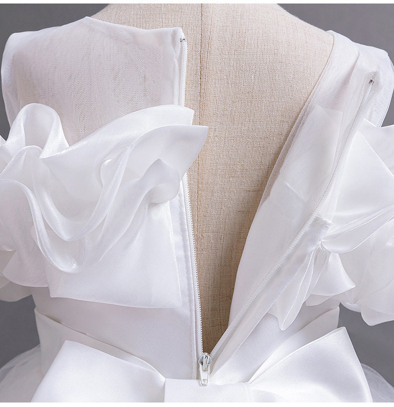 Gd4300- พร้อมส่งจากไทย ชุดออกงานเด็กหญิงสีขาว แขนสวยทรงสวยสุดน่ารัก ชุดราตรีเด็กทรงสั้น และทรงหน้าสั้น-หลังยาว