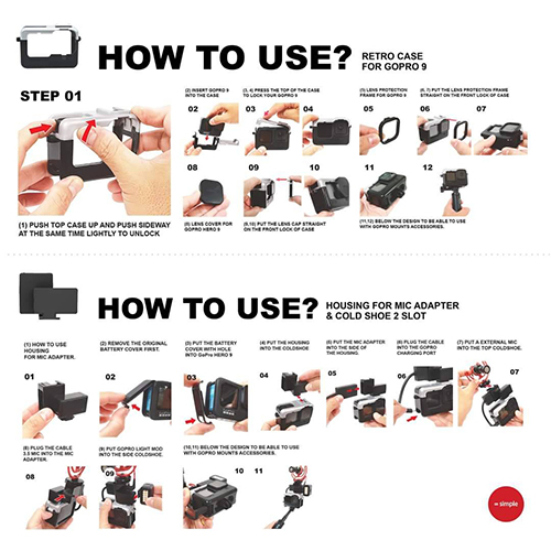 GoPro 11 / 10 / 9 Case 6 in 1 เคสกล้องโกโปร สไตล์เรโทร สำหรับ ถ่าย Vlog หรือท่องเที่ยว สีเงิน