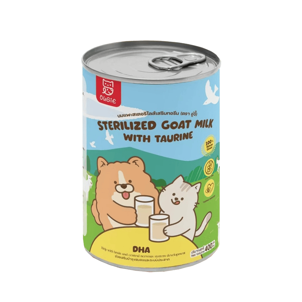 Sterilized Goat Milk นมแพะสเตอริไลซ์ ผสมทอรีน โปรตีนสูง นมสำหรับลูกสุนัขและลูกแมว แบบซอง 400ml