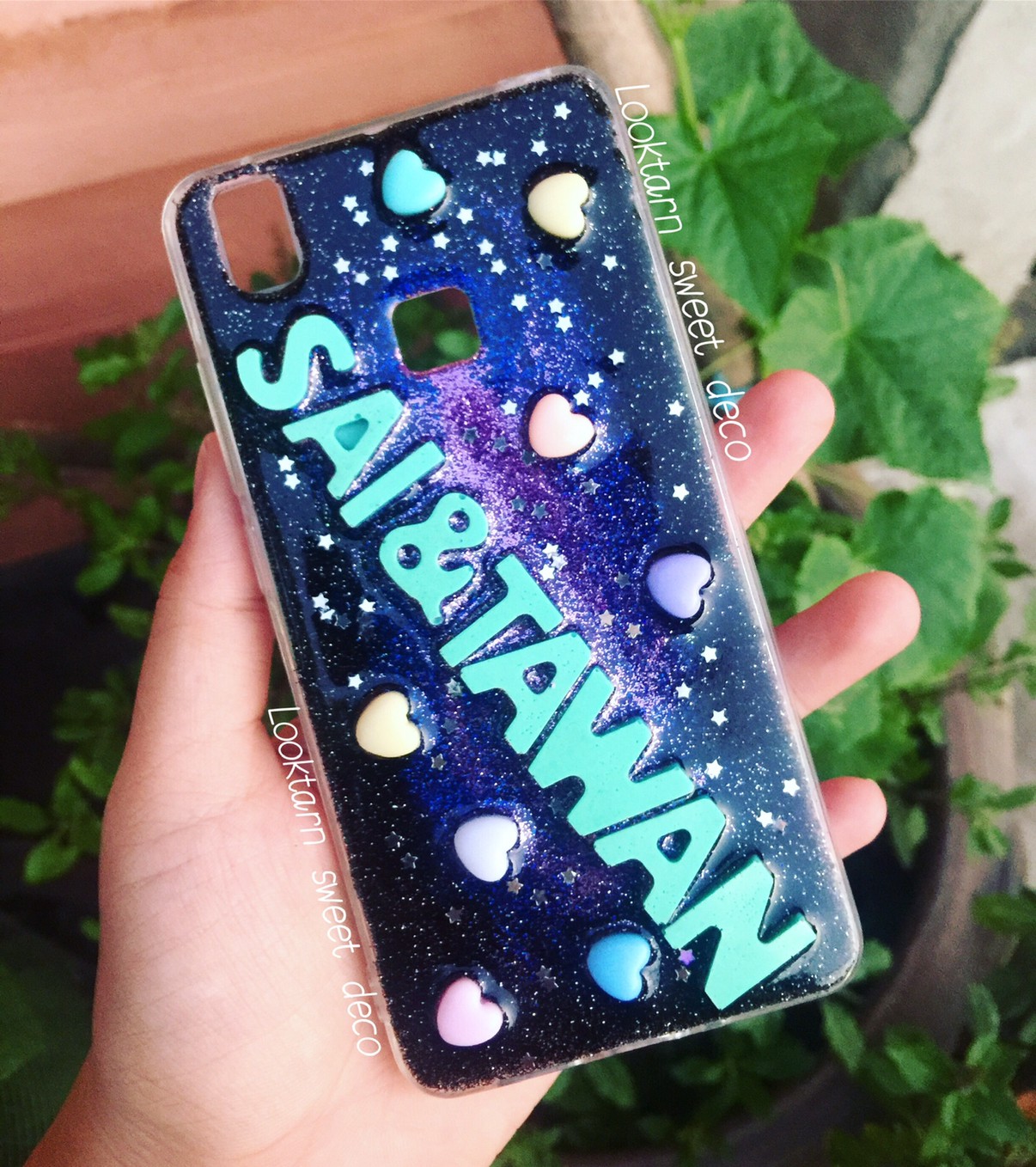 เคสกากเพชรกาแลกซี่ อักษรสีฟ้าเรืองแสง