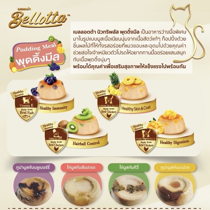 bellotta pudding meal เบลลอตต้า พุดดิ้งมีล อาหารว่างสำหรับแมวแบบเปียก 25x4ถ้วย