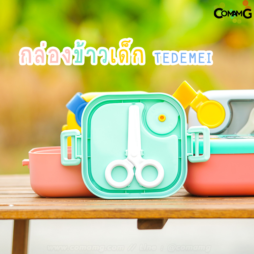 กล่องข้าว กล่องอาหารTEDEMEI พลาสติก/สแตนเลส กล่องอาหารพร้อมช้อนและกรรไกร สินค้าพร้อมส่ง