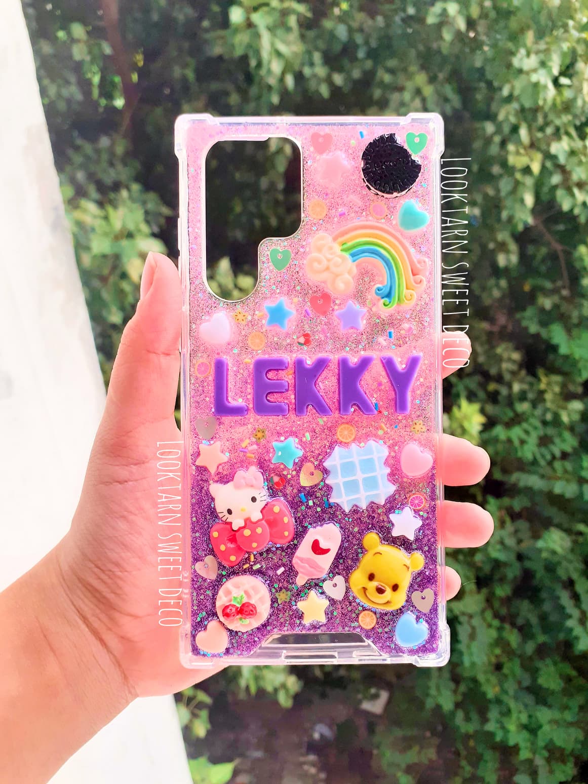 เคสเรซิ่นสั่งทำกสกเพชรสีชมพู - ม่วงอักษรสีม่วงเข้ม