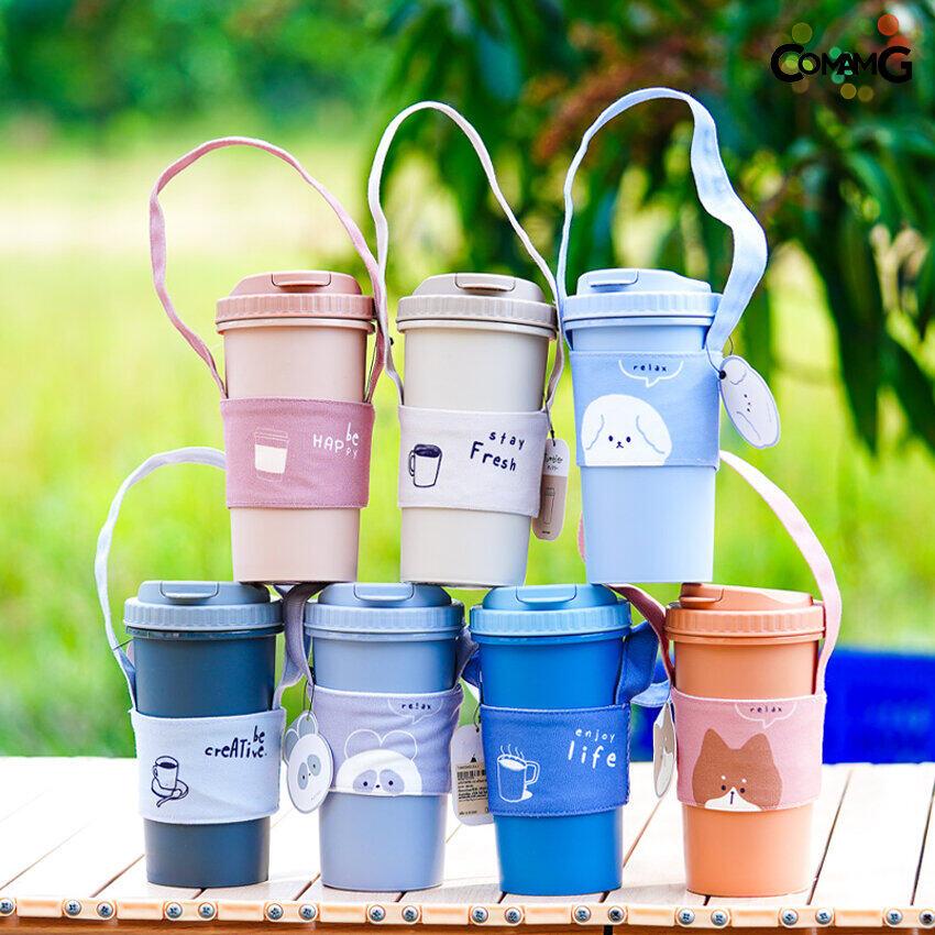 แก้วน้ำพร้อมกระเป๋าหูหิ้ว แก้วน้ำมินิมอล ลายการ์ตูน มีฝาปิด แก้วtumbler ขนาด680ml มีหลายลาย พร้อมส่ง