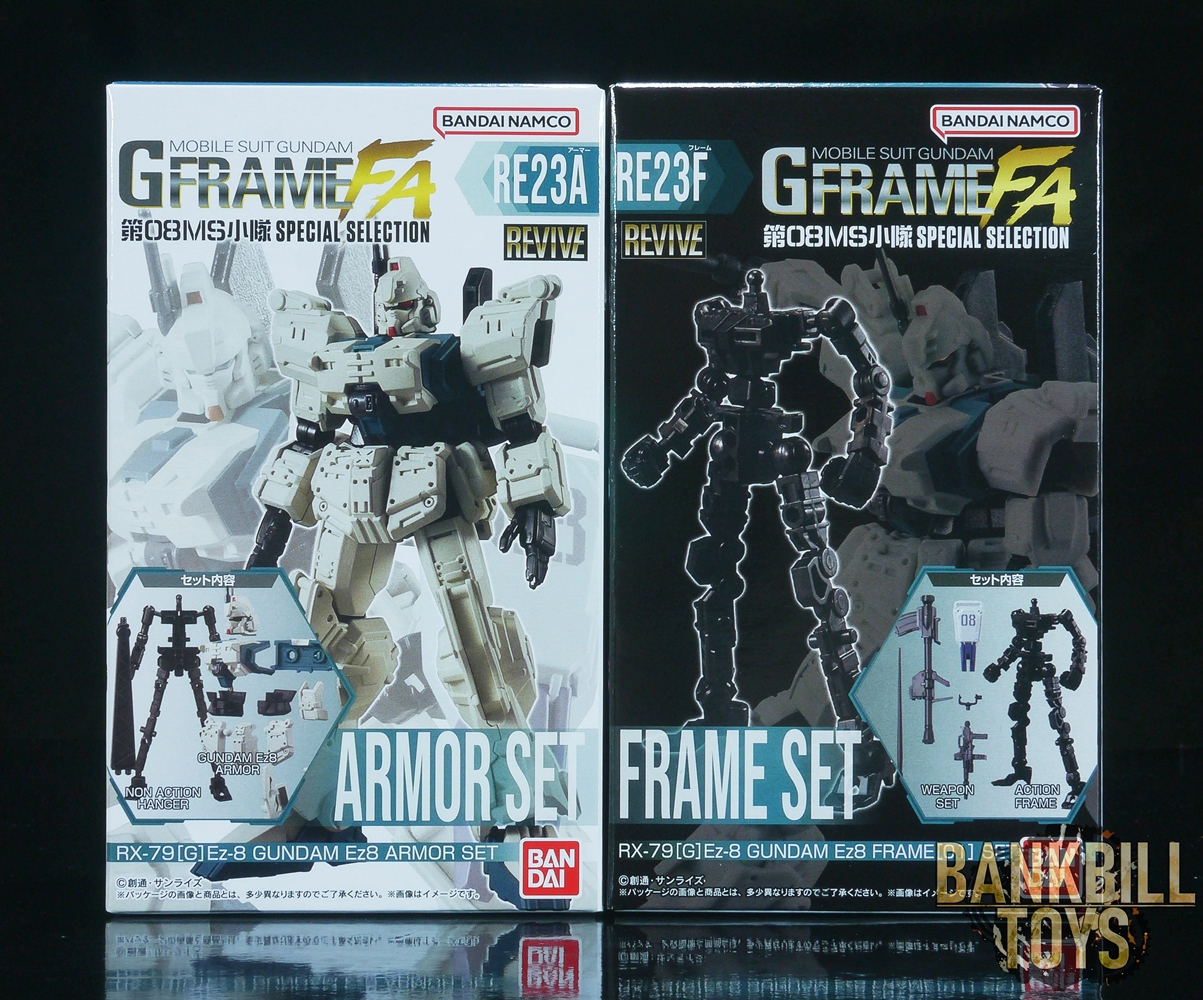 กันดั้ม Bandai Candy Toy Mobile Suit Gundam G Frame FA 08th MS Team Special Selection No.RE23A RX-79[G]Ez-8 Gundam Ez8 [Revive] Armor Set + No.RE23F RX-79[G]Ez-8 Gundam Ez8 [Revive] Frame[01] Set (เซ็ตคู่ 2 กล่อง)
