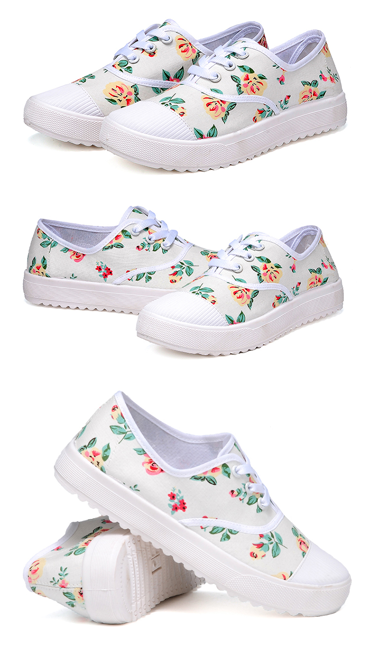shoe1811 รองเท้าสีขาว ลายดอกไม้เก๋สุดๆ