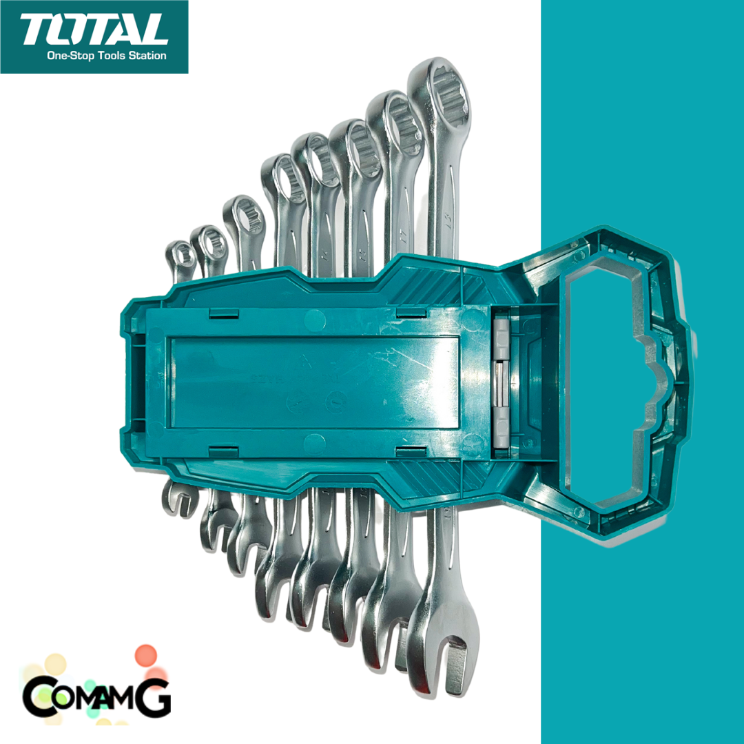 Total ประแจแหวนข้างปากตาย ชุด8ชิ้น ประแจปากตาย 6-19mm พร้อมคลิปหนีบชุด