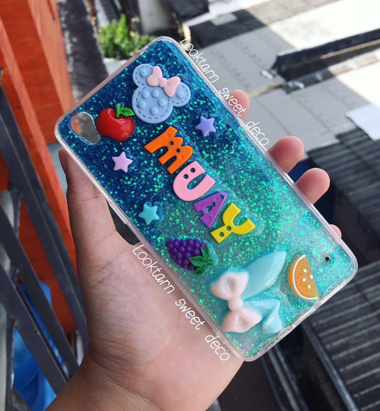 เคสกากเพชรน้ำเงิน ฟ้า อักษรคละสี