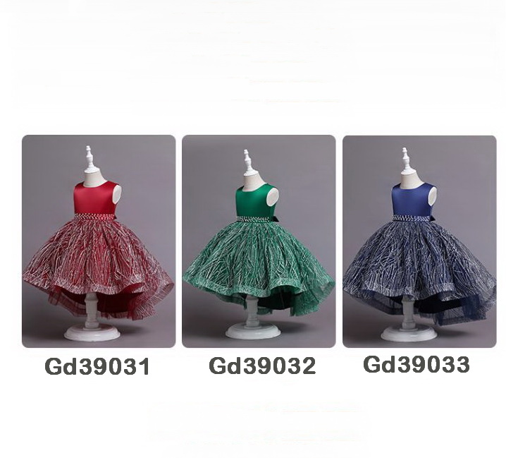 Gd3903- พร้อมส่งจากไทย ชุดออกงานเด็กหญิงสีน้ำเงินเข้ม สีสวยตกแต่งสวยเก๋ ดูสวยเด่นน่ารัก มีสายผูกโบว์รัดกระชับสัดส่วน ชุดราตรีเด็กทรงหน้าสั้น-หลังยาวรา ชุดออกงานการแสดง