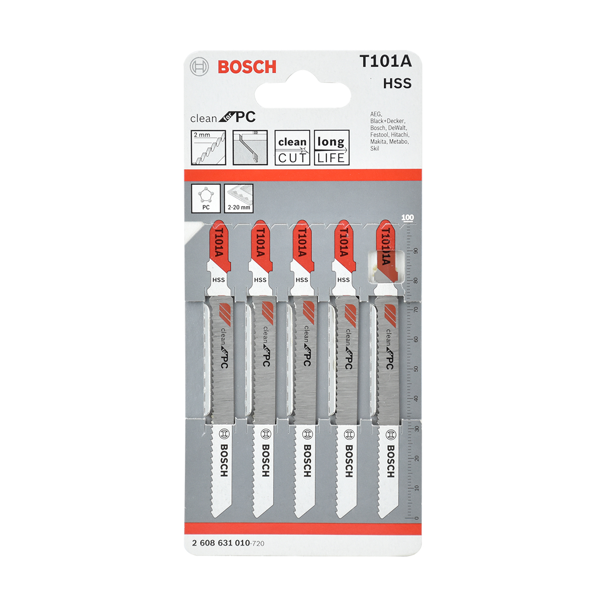 BOSCH ใบเลื่อยฉลุ อะคริลิก (T 101A) (5 ใบ/แพค) [2608631010]