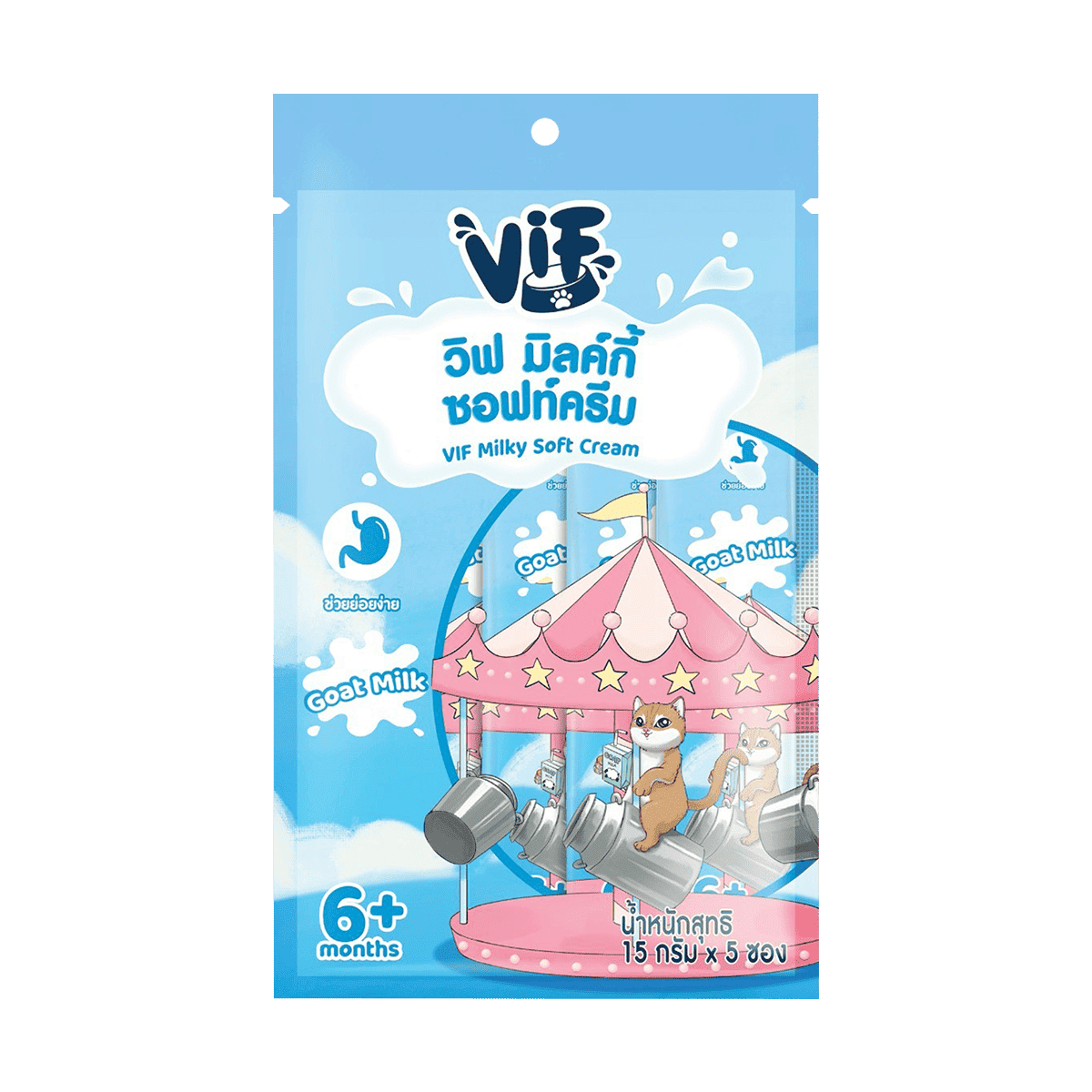 VIF Milky Soft Cream ขนมแมวเลีย สูตรนมแพะ ไม่เติมเกลือ ขนาด 15Gx5 ซอง