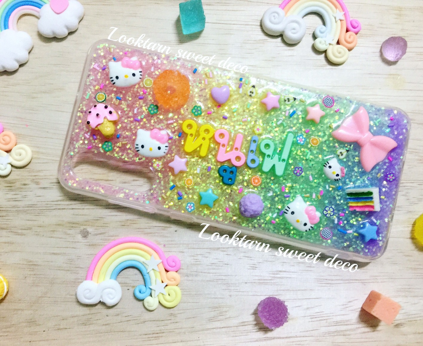 เคสกากเพชรสายรุ้ง อักษรคละสี