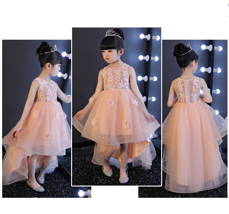 Gd30783 พร้อมส่งชุดเดรสออกงานเด็กสีชมพูออกส้มโอโรส