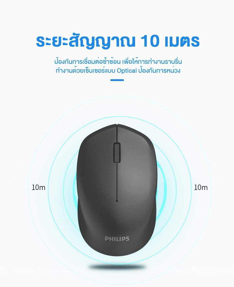 Mouse เมาส์ไร้สาย Philips M344 Wireless Mouse 2.4GHz SPK7344 ใช้งานง่าย พกพาสะดวก