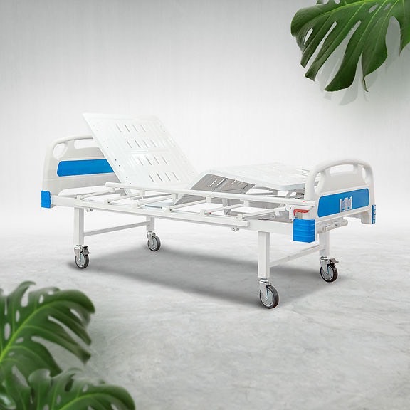เตียงผู้ป่วยมือหมุน 2 ไกร์ หัว-ท้าย ABS ราวสไลด์ (Manual Hospital Bed) + แถมพิเศษ ฟูกที่นอน 4 ตอน
