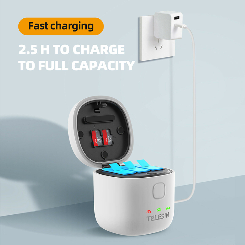 GoPro 10 / 9 Telesin Allin Box 3 in 1 Charger & Card Reader & Storage Box + GoPro Battery x 2 ของโกโปรแท้ ประกันศูนย์ 1 ปี