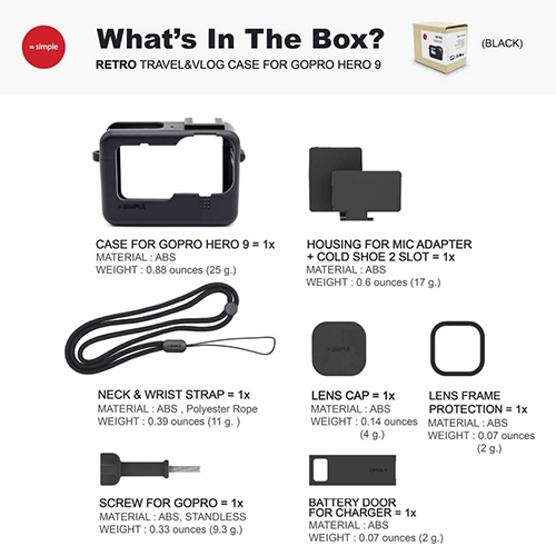 6 in 1 เคสกล้องโกโปร 9 GoPro 9 Case Black