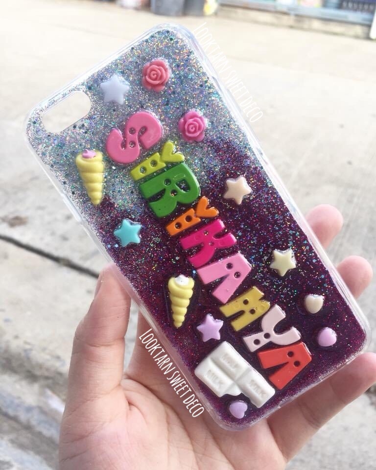 เคสกากเพชรสีเงิน ม่วง อักษรคละสี