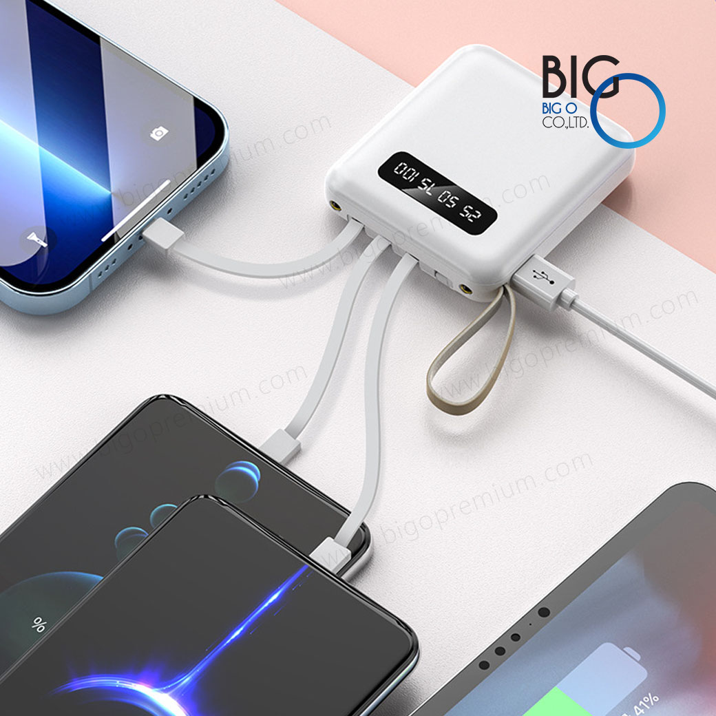 พาวเวอร์แบงค์พรีเมี่ยม ความจุ 10000 mAh มีสายชาร์จในตัว