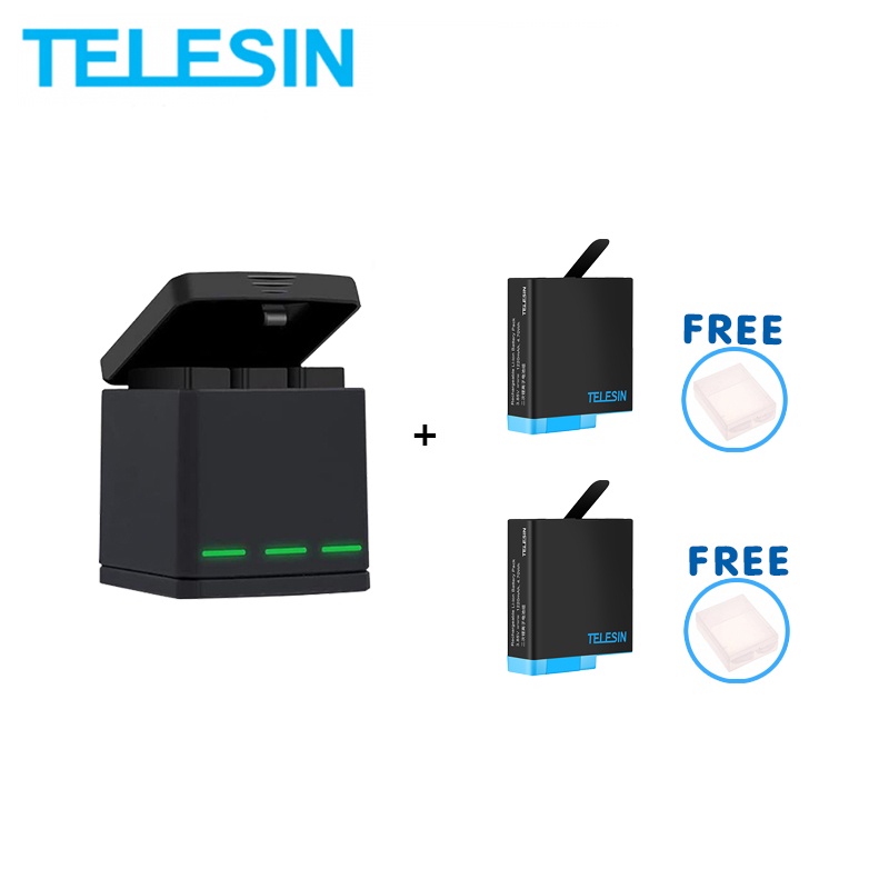 GoPro 8 / 7 / 6 / 5 Telesin Triple Charger Battery Kit (1 Triple Charger + 2 Batteries) ฟรี กล่องแบต รับประกัน 1 ปี