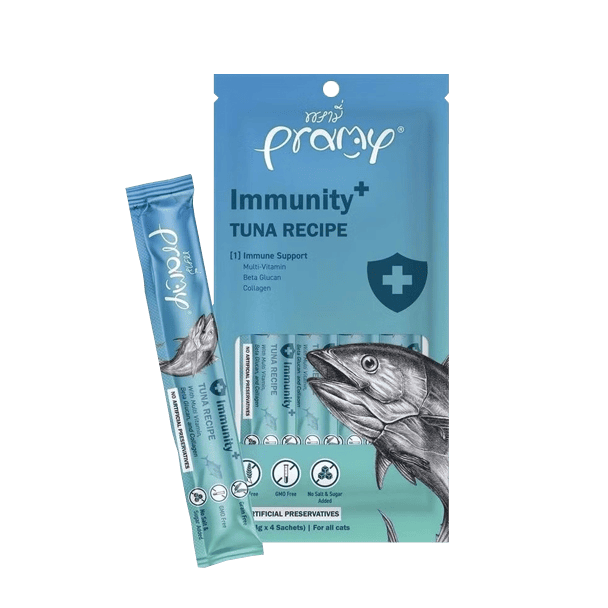 [1ซองมี4แท่ง] Pramy พรามี่ สมูทตี้ แมวเลีย เนื้อปลาทูน่าและเนื้อไก่แท้ ขนาด 14g