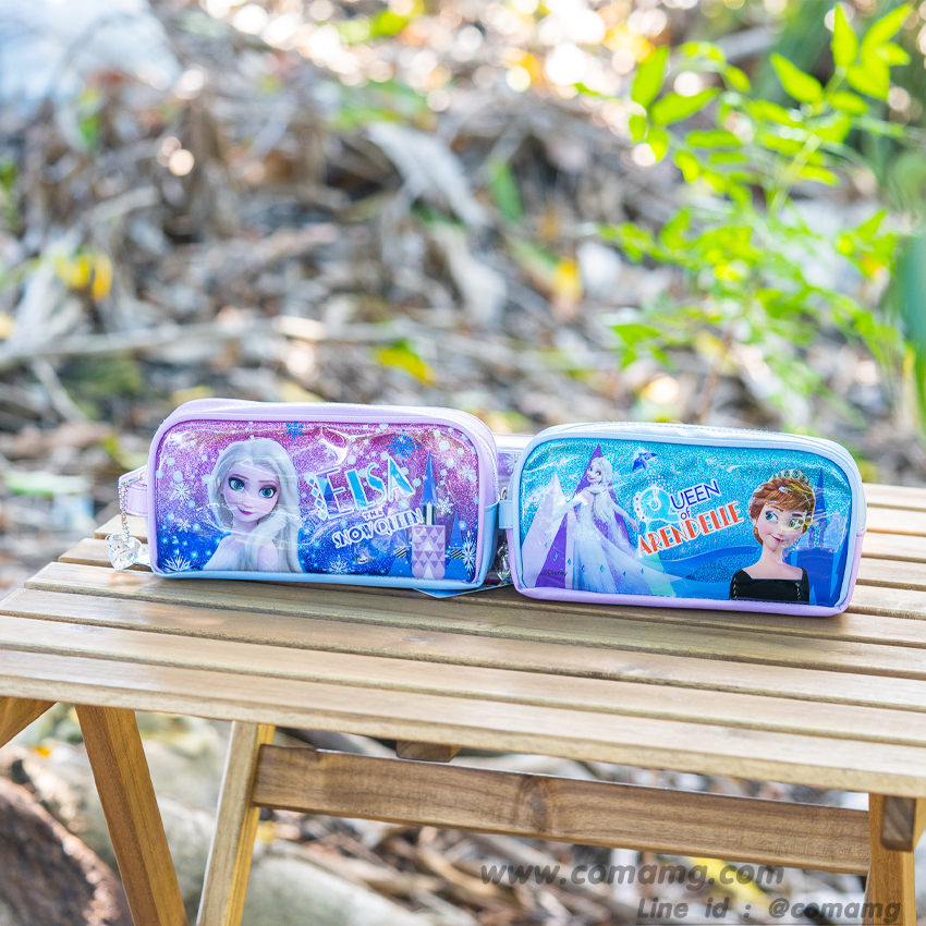 กระเป๋าดินสอเอลซ่า&อันนา หนังแก้วกากเพรช ทรงซิปโค้งใหญ่