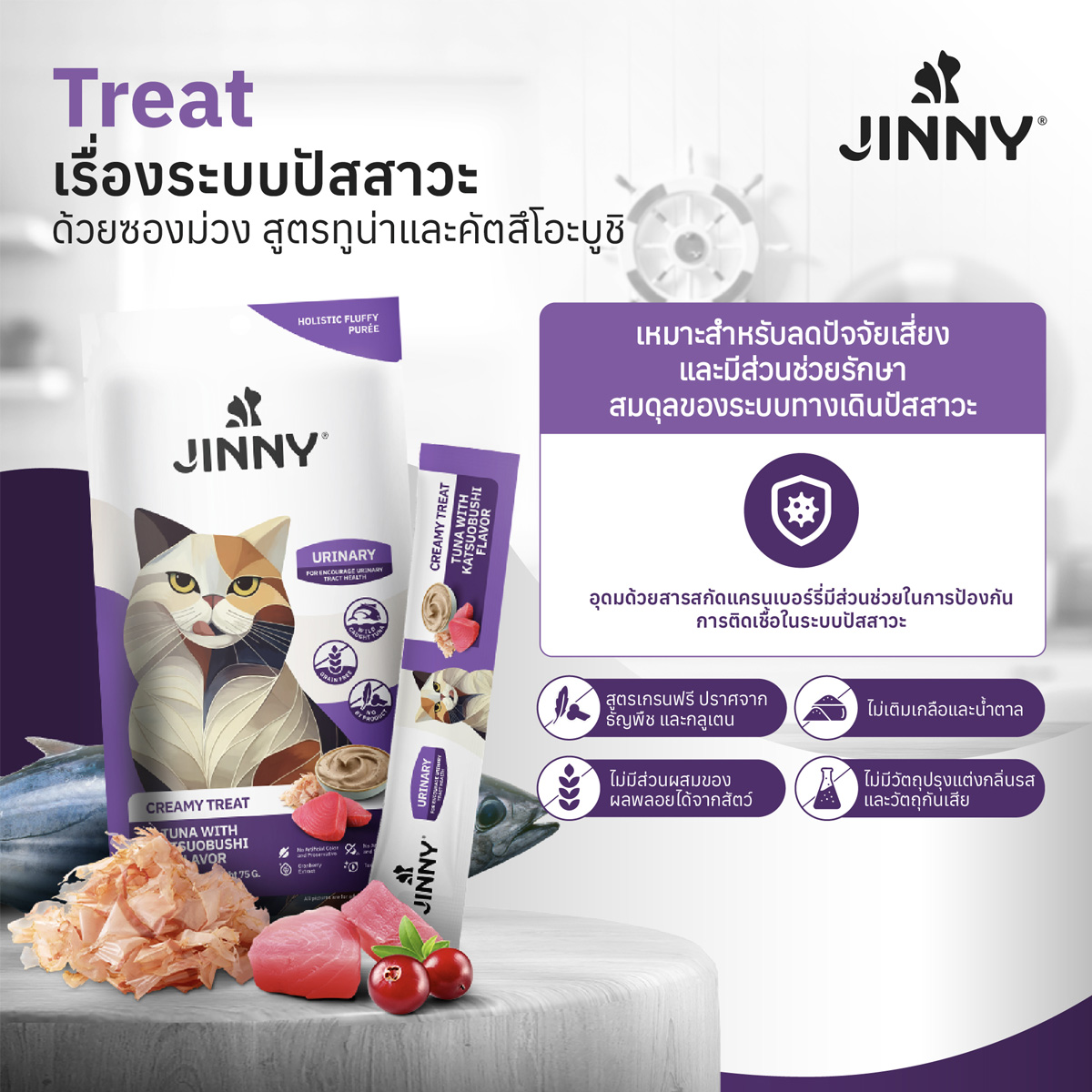 Jinny จินนี่ ครีมมี่ทรีต ขนมแมวเลีย เกรดโฮลิสติก ขนาด 15gX5ซอง