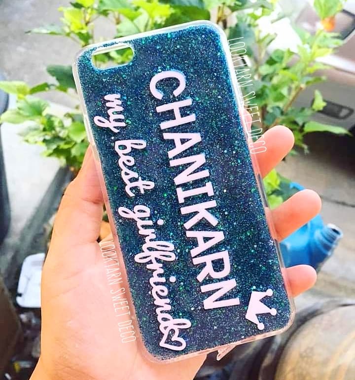เคสกากเพชรสีฟ้าเข้ม อักษรสีขาว