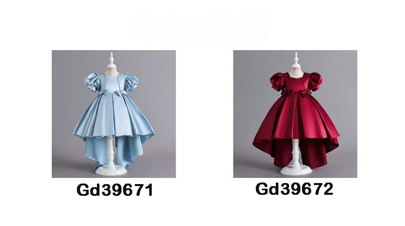 Gd3967- พร้อมส่งจากไทย ชุดออกงานเด็กหญิงสีฟ้า สไตล์สวยสุดเก๋ ผ้าสวยสุดหรู ชุดราตรีเด็กทรงหน้าสั้น-หลังยาวแบบเดรสหางปลา มีแขน สำเนา