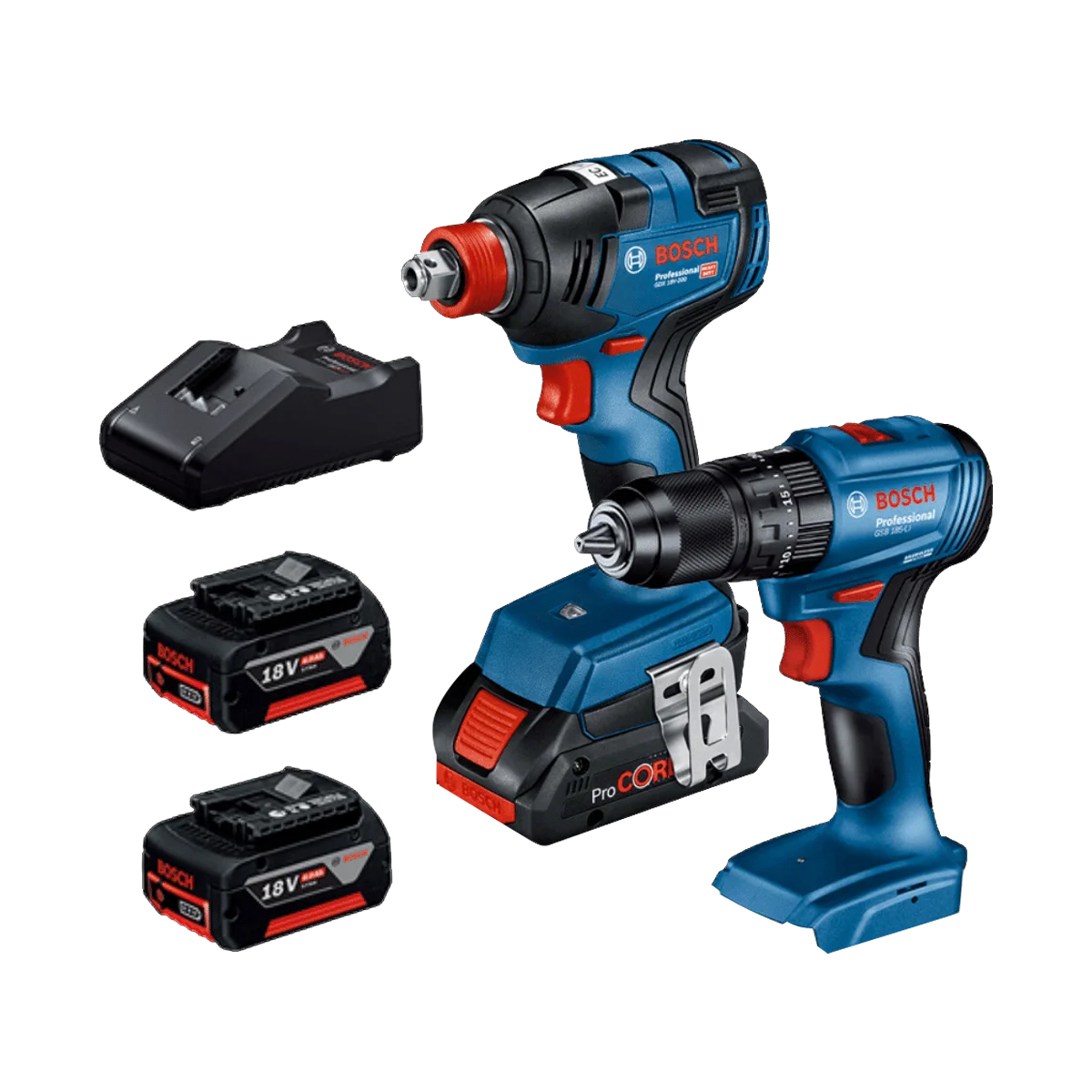 BOSCH ไขควงกระแทกไร้สาย+ประแจกระแทกไร้สาย GSB 185 LI+GDX 18V-200 [06019J22K1]