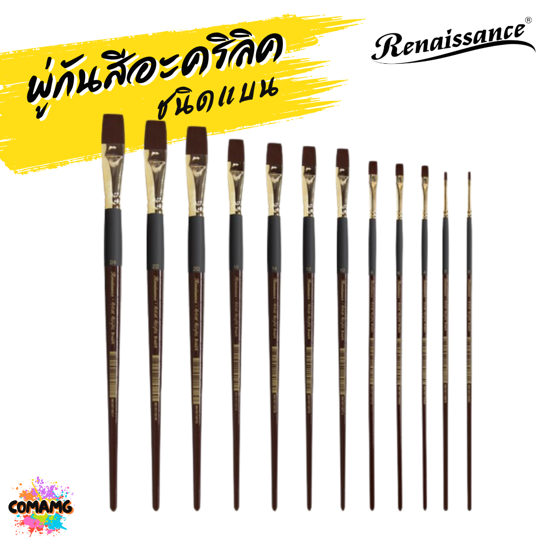 Renaissance พู่กันสีอะคริลิค ชนิดแบน เกรดคุณภาพสูง มีให้เลือกหลายเบอร์ พร้อมส่ง