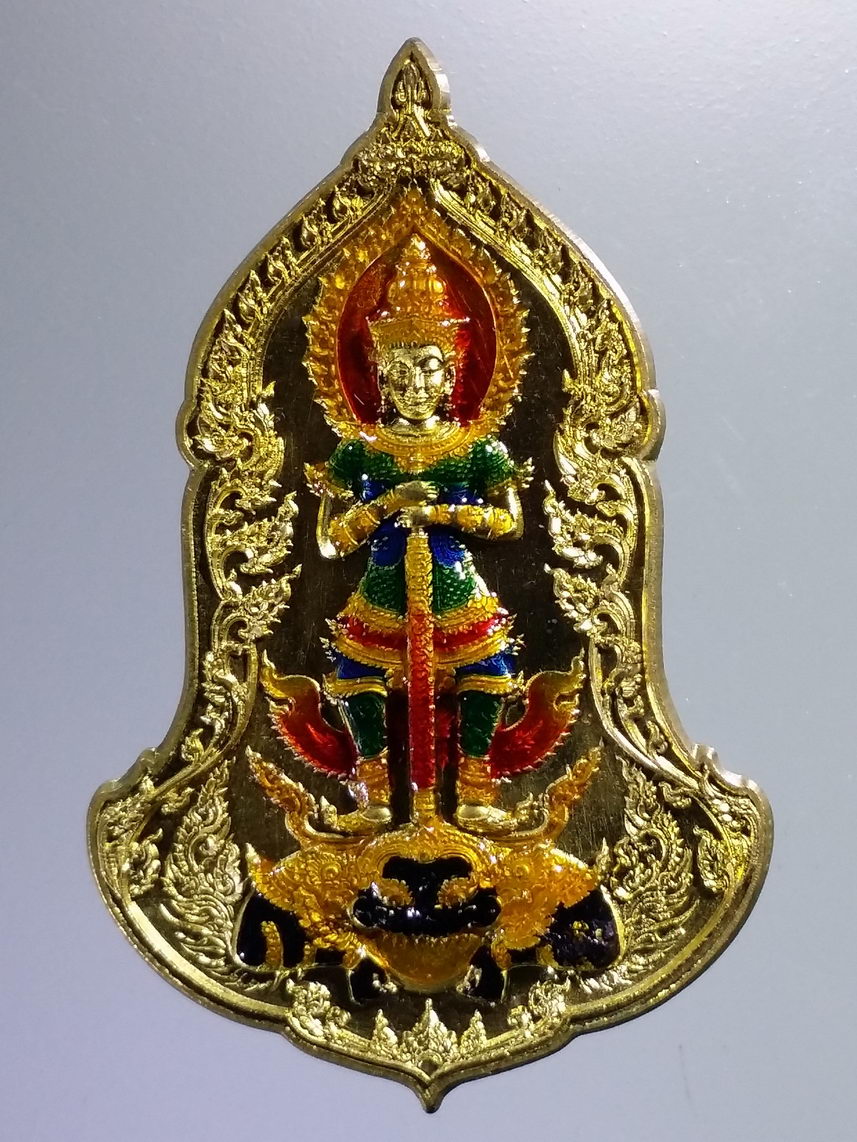 รหัสสินค้า พระมีกล่อง 2105 เหรียญท้าวเวสสุวรรณ หน้าเทวดา รุ่นเศรษฐีรวยทันใจ ๒ หลวงพ่อพัฒน์ วัดห้วยด้วน อำเภอหนองบัว จังหวัดนครสวรรค์ เนื้อทองระฆัง ลงยา จัดสร้าง 999 เหรียญ ตอกโค๊ต หมายเลข ๗๒๕