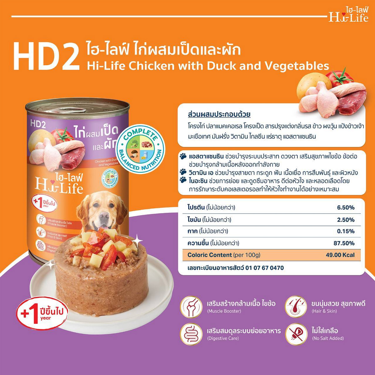 Hi-Life ไฮไลฟ์ อาหารเปียกสุนัขกระป๋อง สำหรับสุนัขโต ดูแลขนและผิวหนัง ระบบย่อยอาหาร Complete & Balanced ขนาด 400 กรัม