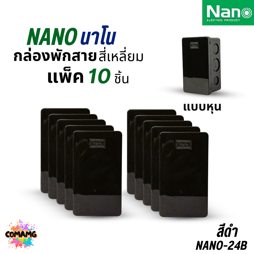 (ยกแพ็ค 10ชิ้น) NANO กล่องพักสายแบบมิล แบบหุน NANO-24 2x4 สีขาว สีดำ / NANO-44W 4x4 สีขาว สีดำ พร้อมส่ง