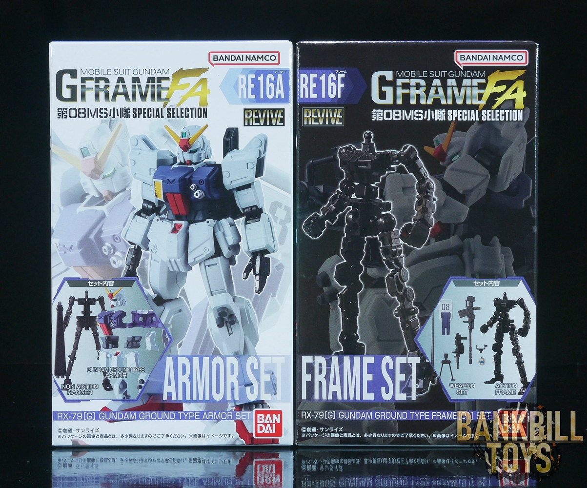 กันดั้ม Bandai Candy Toy Mobile Suit Gundam G Frame FA 08th MS Team Special Selection No.RE16A RX-79[G] Gundam Ground Type [Revive] Armor Set + No.RE16F RX-79[G] Gundam Ground Type [Revive] Frame[01] Set (เซ็ตคู่ 2 กล่อง)