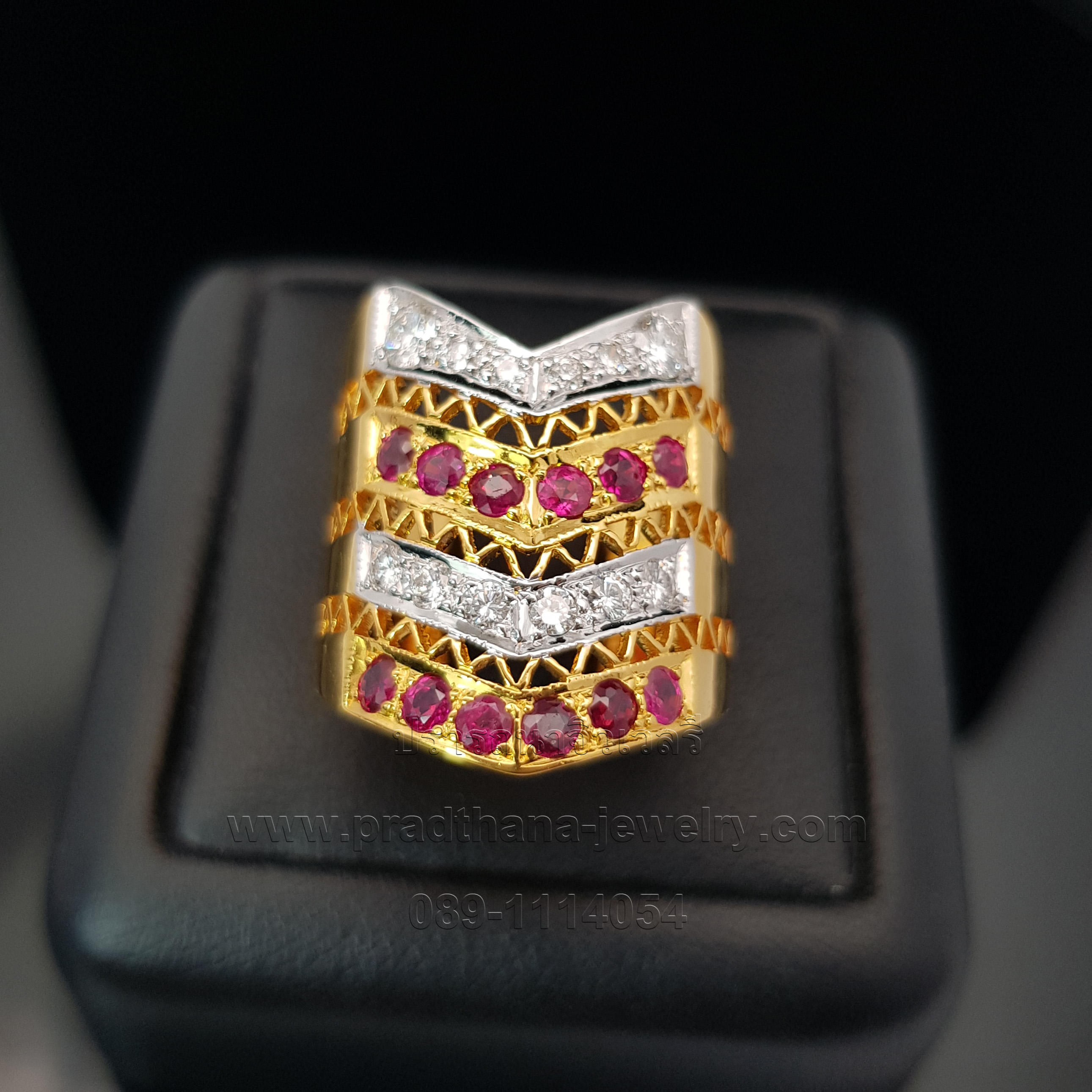 แหวนหน้ากว้างทับทิมสลับเพชร