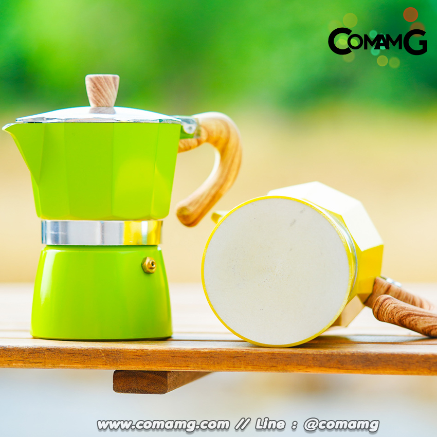 หม้อต้มกาแฟ Moka Pot กาต้มกาแฟสดพกพา รุ่นหูจับลายไม้ มีให้เลือกหลายสี
