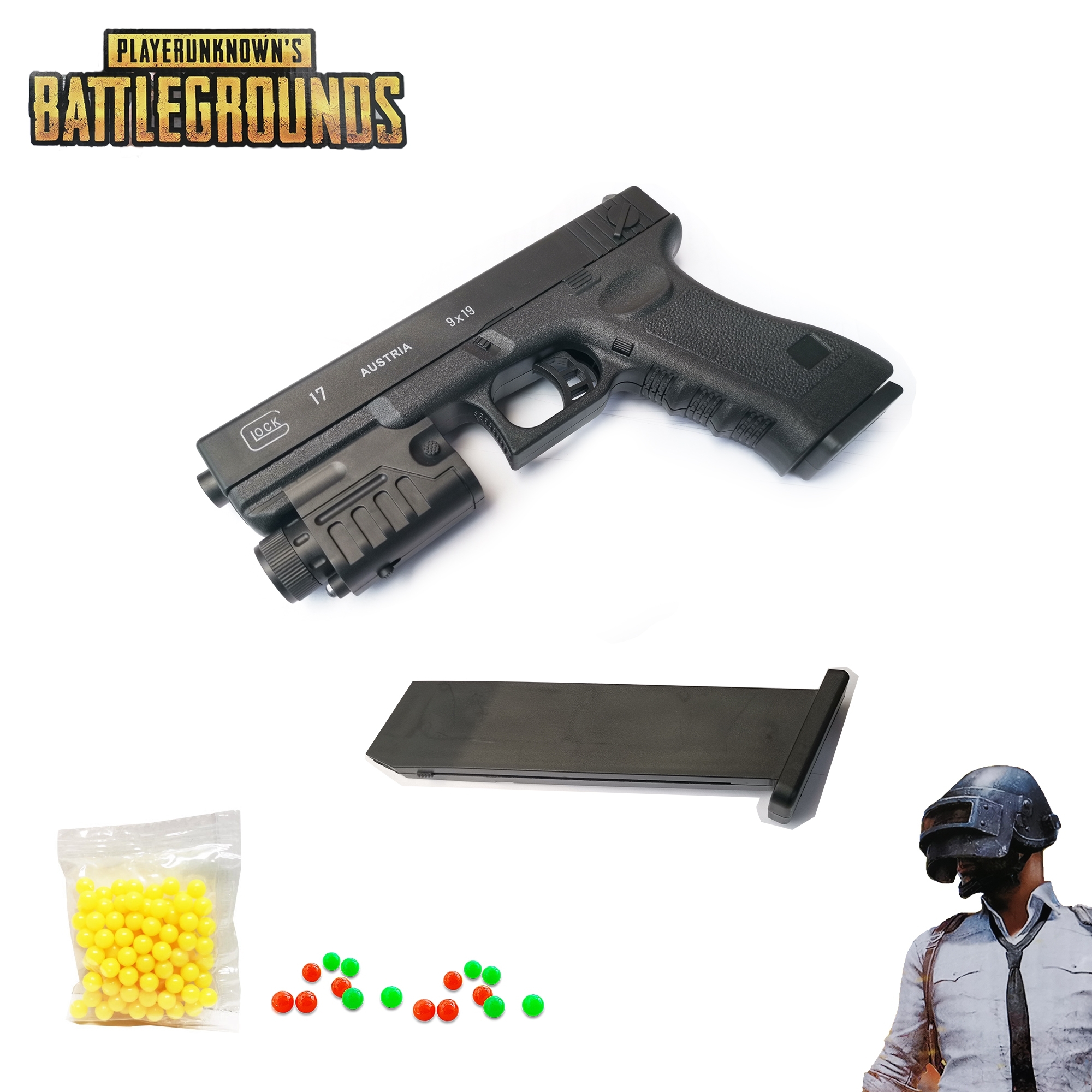 ปืนของเล่น ปืนพลาสติก ปืนอัดลมแบบพกสั้น ปืนพกสั้น ติดแสงเลเซอร์ ทรง GOCK 17 รุ่น XK919