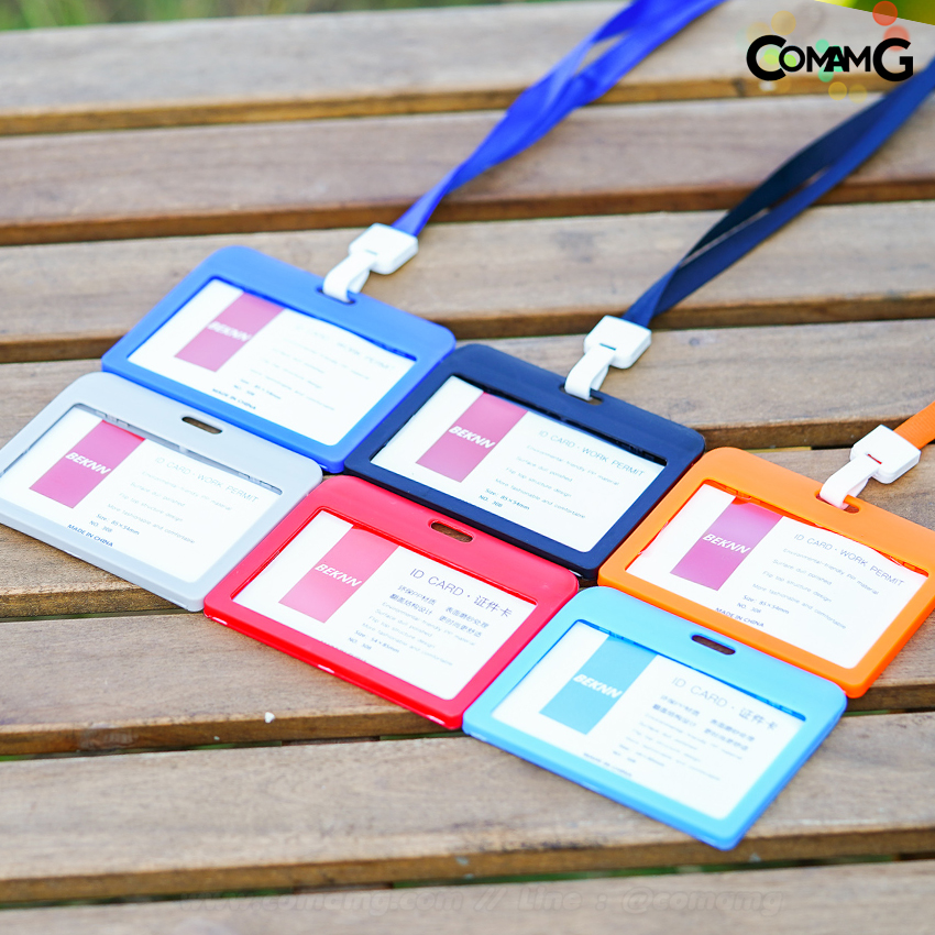 ที่ใส่บัตร (แพ็ค5ชิ้น) แบบสายห้อยคอ กรอบบัตร แนวนอน รุ่นด้านเดียว