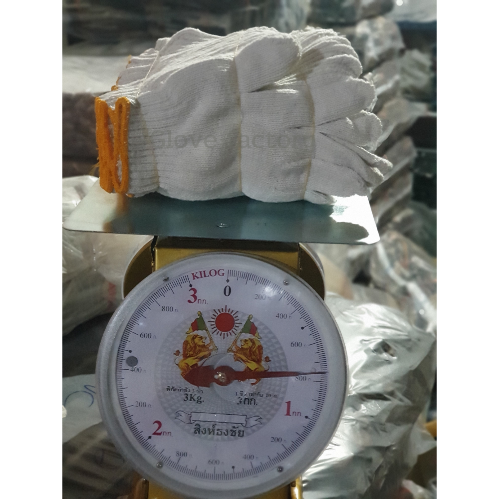 ถุงมือผ้า ขนาด 700 กรัม (ZW07) 12คู่/โหล สีขาว ขอบเหลือง อย่างหนา ถุงมือผ้ายกโหล ถุงมือผ้าฝ้าย