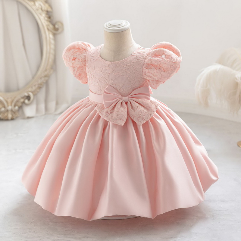 Gd4115- พร้อมส่งจากไทย ชุดออกงานเด็กหญิงสีชมพู สีสวยเหมือนในแบบ เก็บชายเป็นพุ่มสวยเก๋ เนื้อผ้าสุดสวยหรูดุจไหม ชุดราตรีเด็กทรงสั้น มีแขนตุ๊กตา