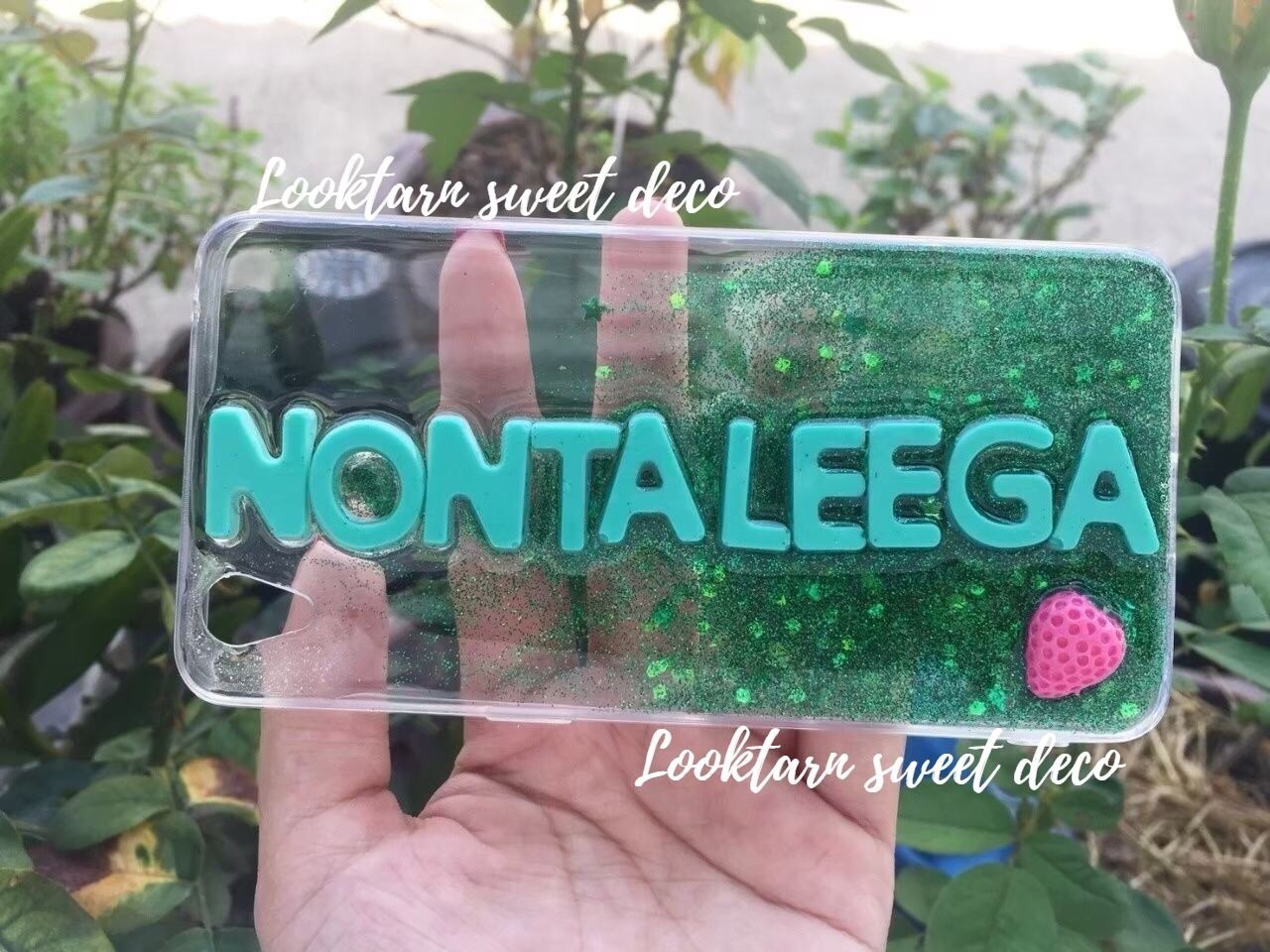 เคสกากเพชรเขียวไล่ใส อักษรสีเขียว