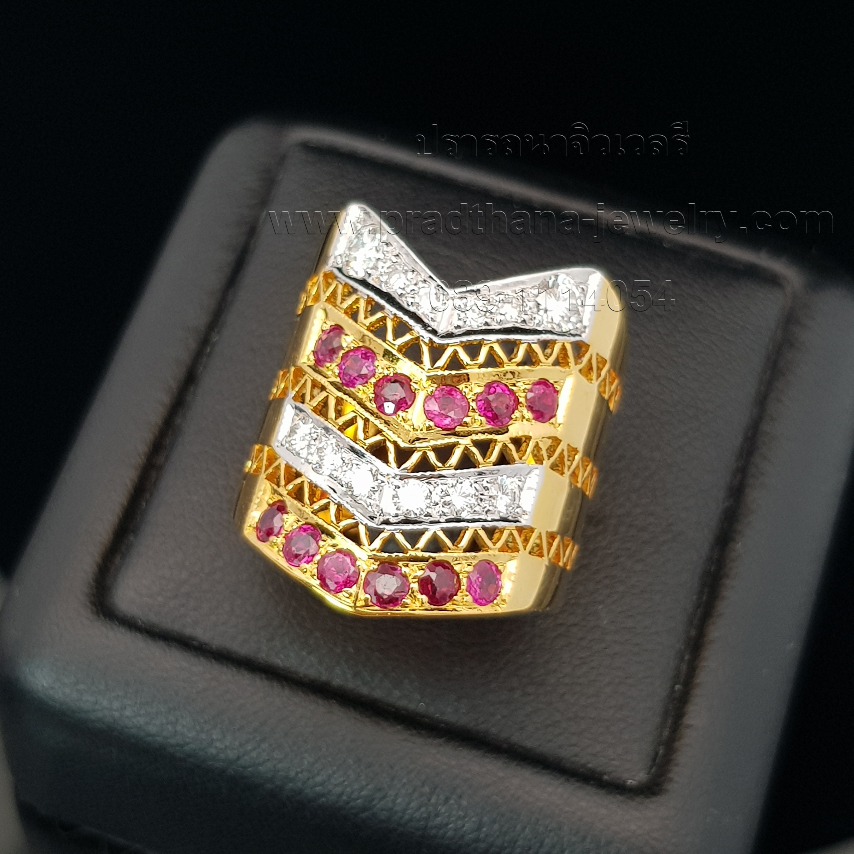 แหวนหน้ากว้างทับทิมสลับเพชร