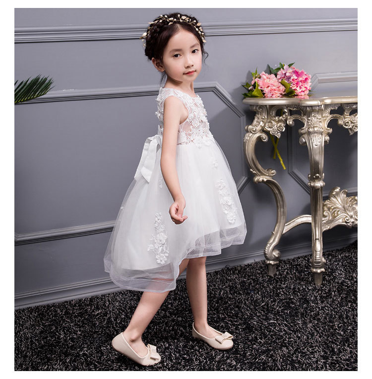 Gd30566 พร้อมส่ง ชุดราตรีเด็กสีขาว ชุดเดรสออกงานเด็กหญิง ทรงหน้าสั้น-หลังยาว