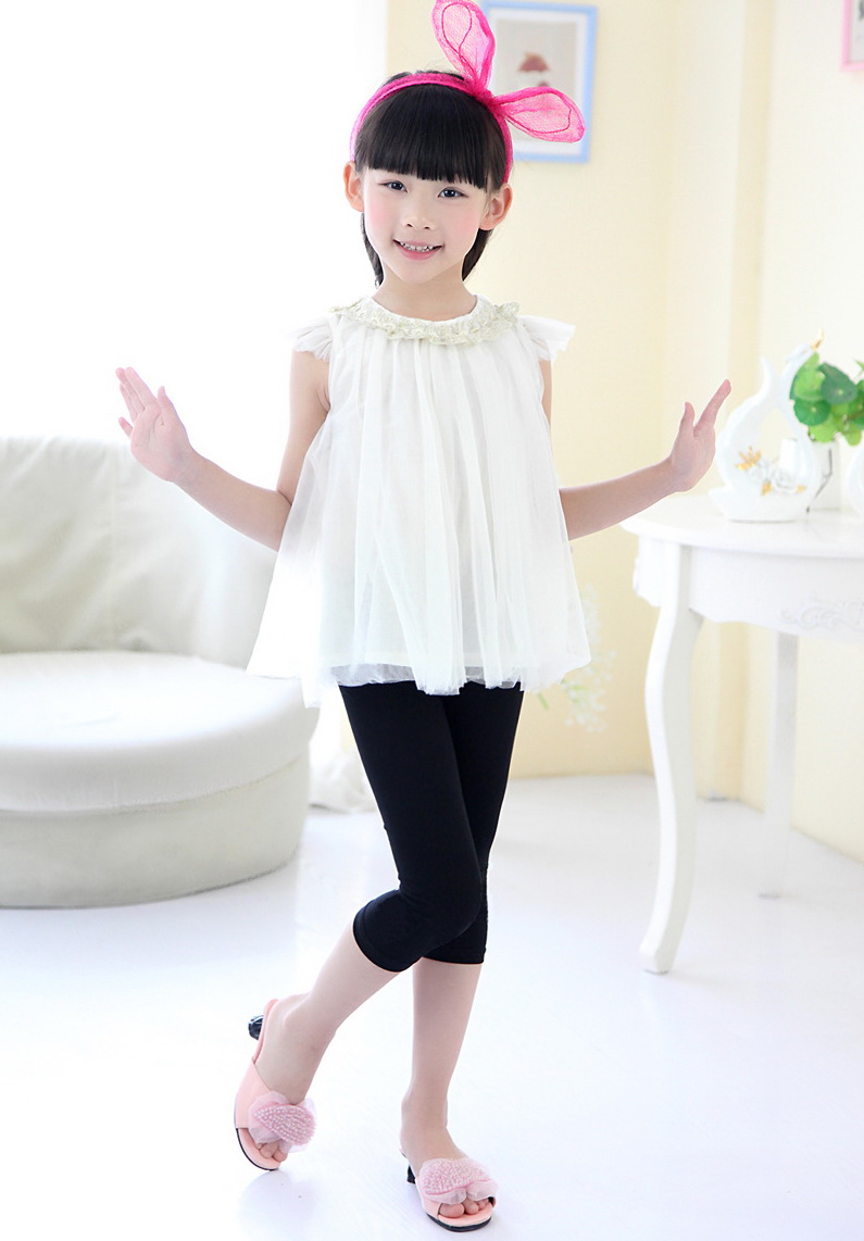 P30734 พร้อมส่งเลกกิ้งเด็กสีดำ แบบสามส่วน เนื้อผ้ายืดหยุ่นดีใส่สบาย