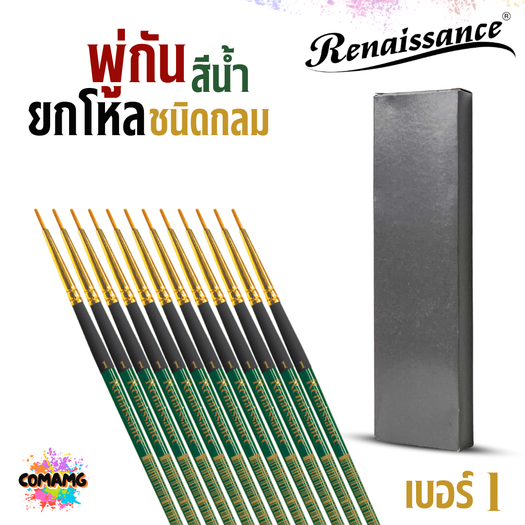 (ยกกล่อง 12ด้าม) Renaissance พู่กันสีน้ำ ชนิดกลม เรนาซองค์ มีเบอร์ 00-12 พร้อมส่ง ปลอกอลูมิเนียมสีทอง